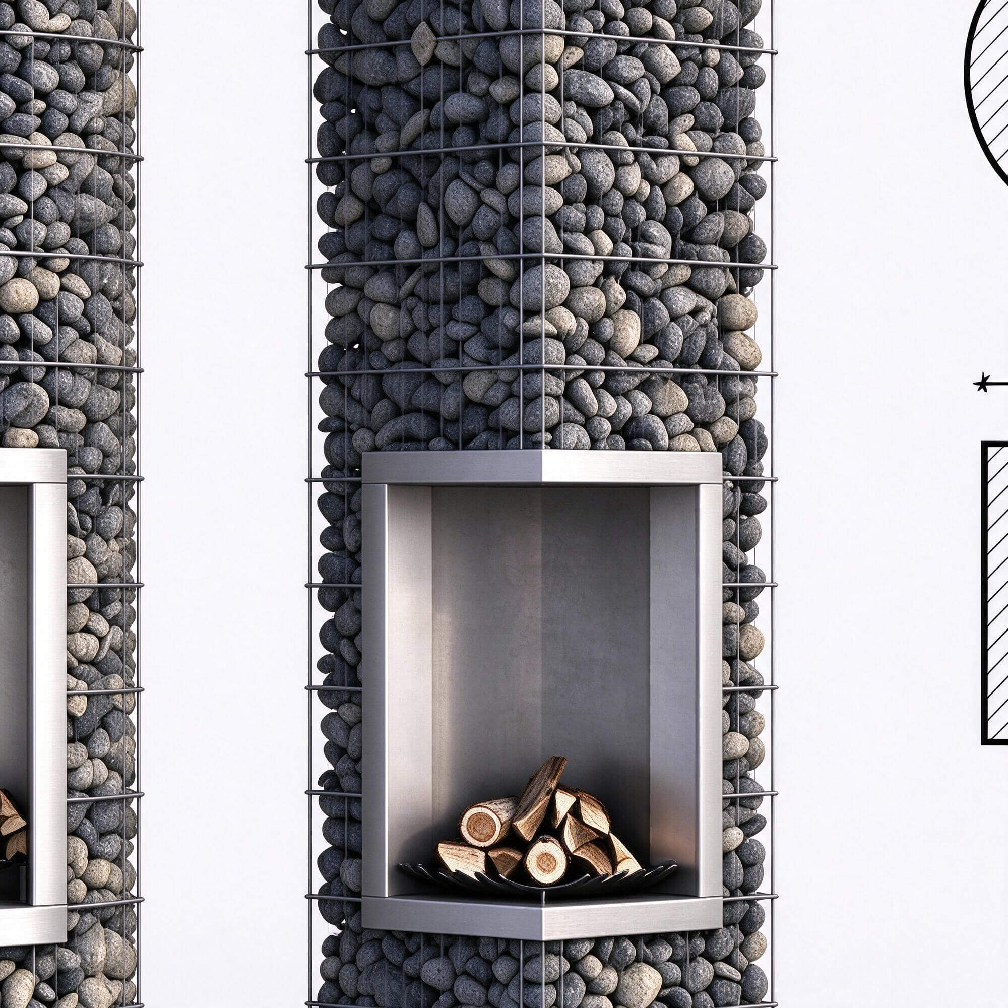 Modern BBQ Gabion Fireplace 3 Two Versions 3D Model 3D Model
