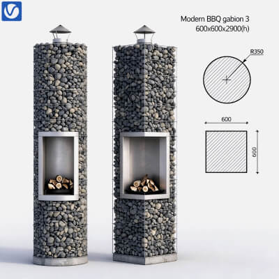 Modern BBQ Gabion Fireplace 3 Two Versions 3D Model