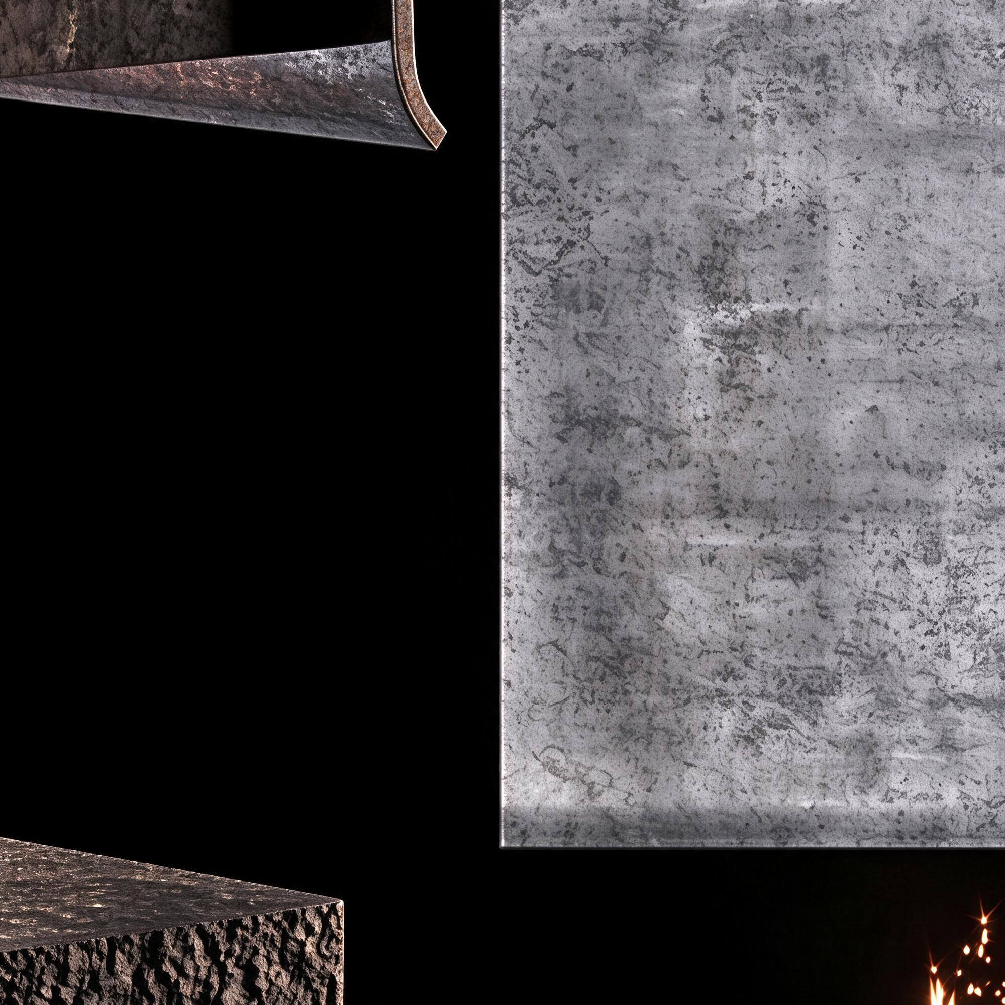 Modern Rectangular Textured Stone Bio Fireplace 3D Model 3D Model