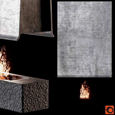 Modern Rectangular Textured Stone Bio Fireplace 3D Model