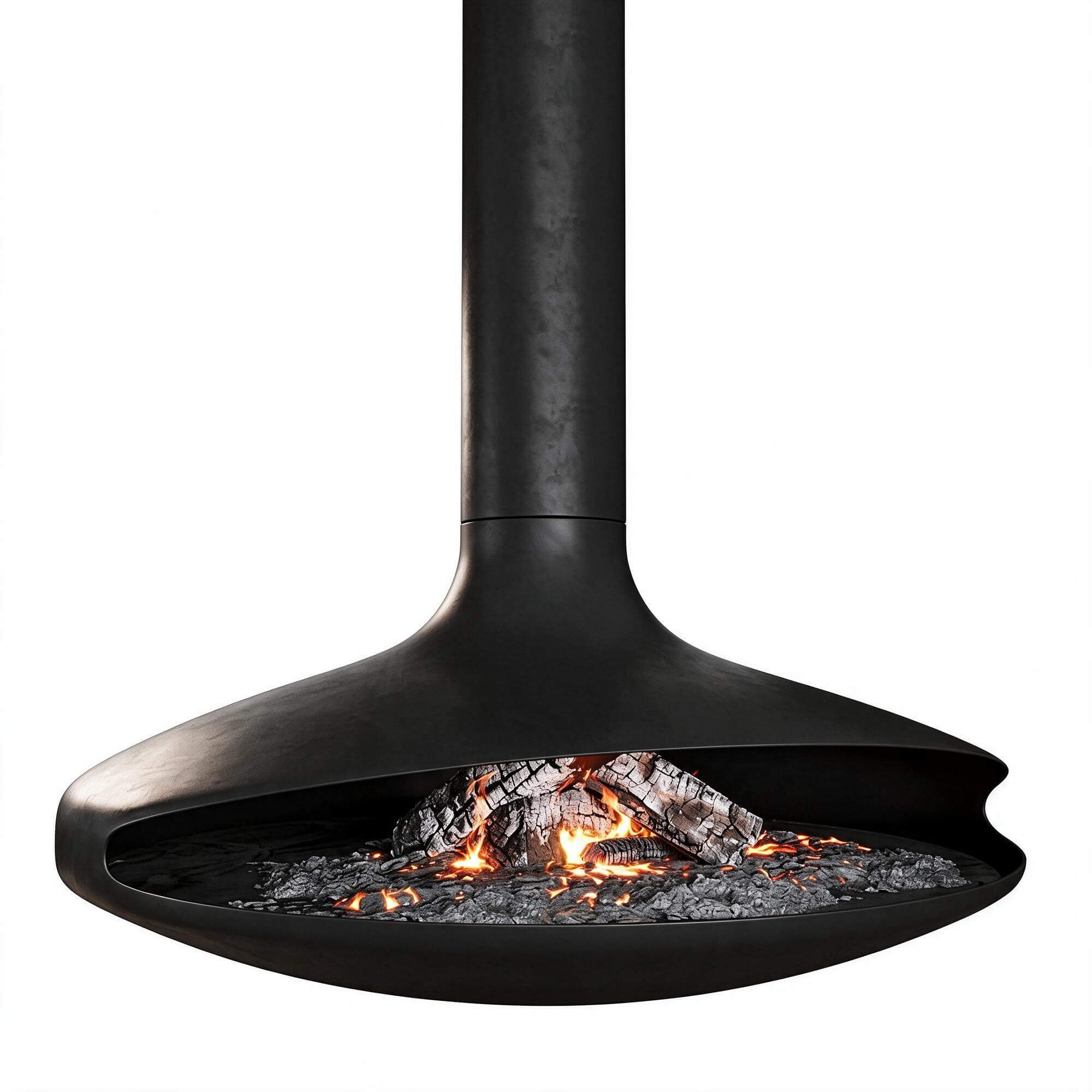 Modern Suspended Black Curved Wood Burning Fireplace 3D Mode 3D Model