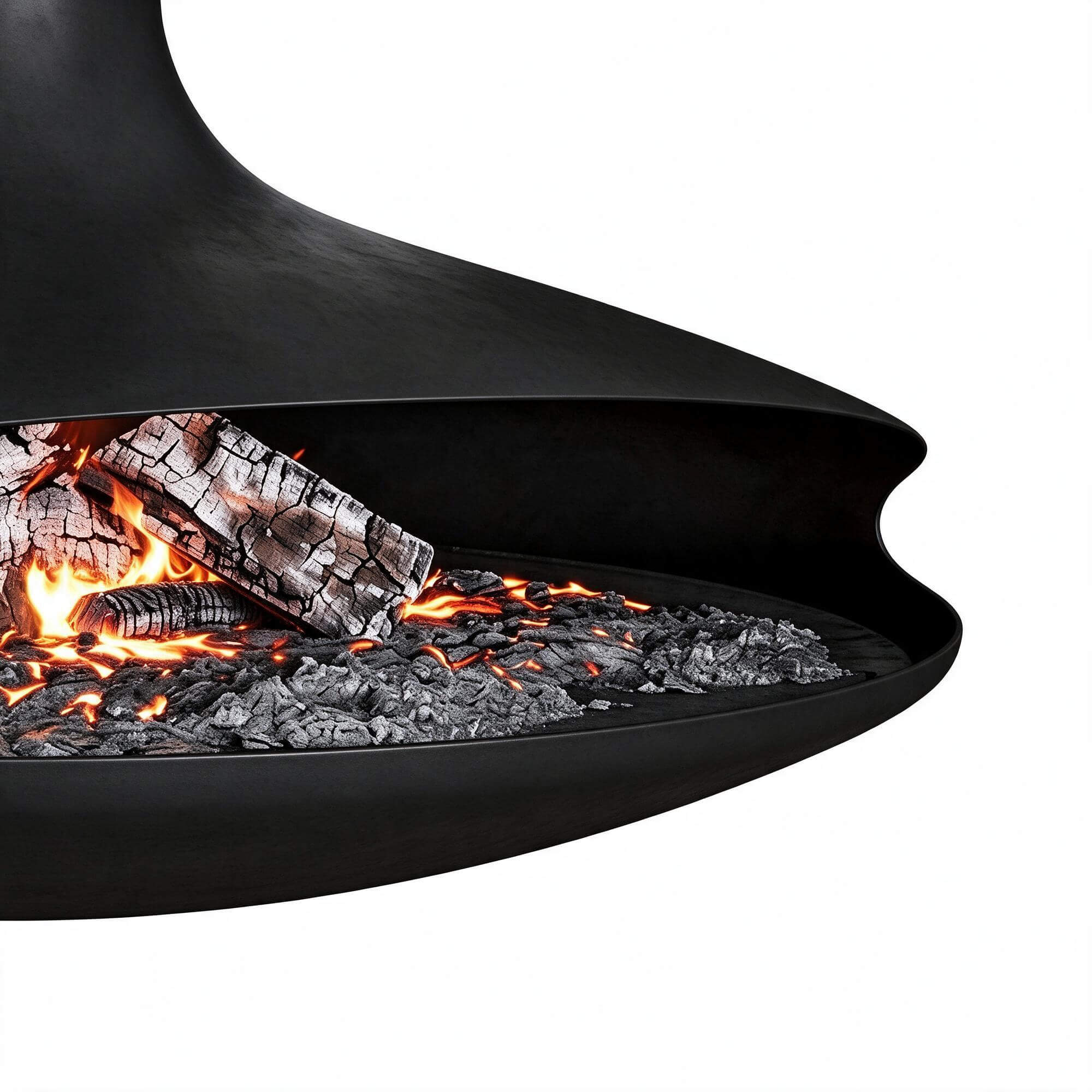 Modern Suspended Black Curved Wood Burning Fireplace 3D Mode 3D Model