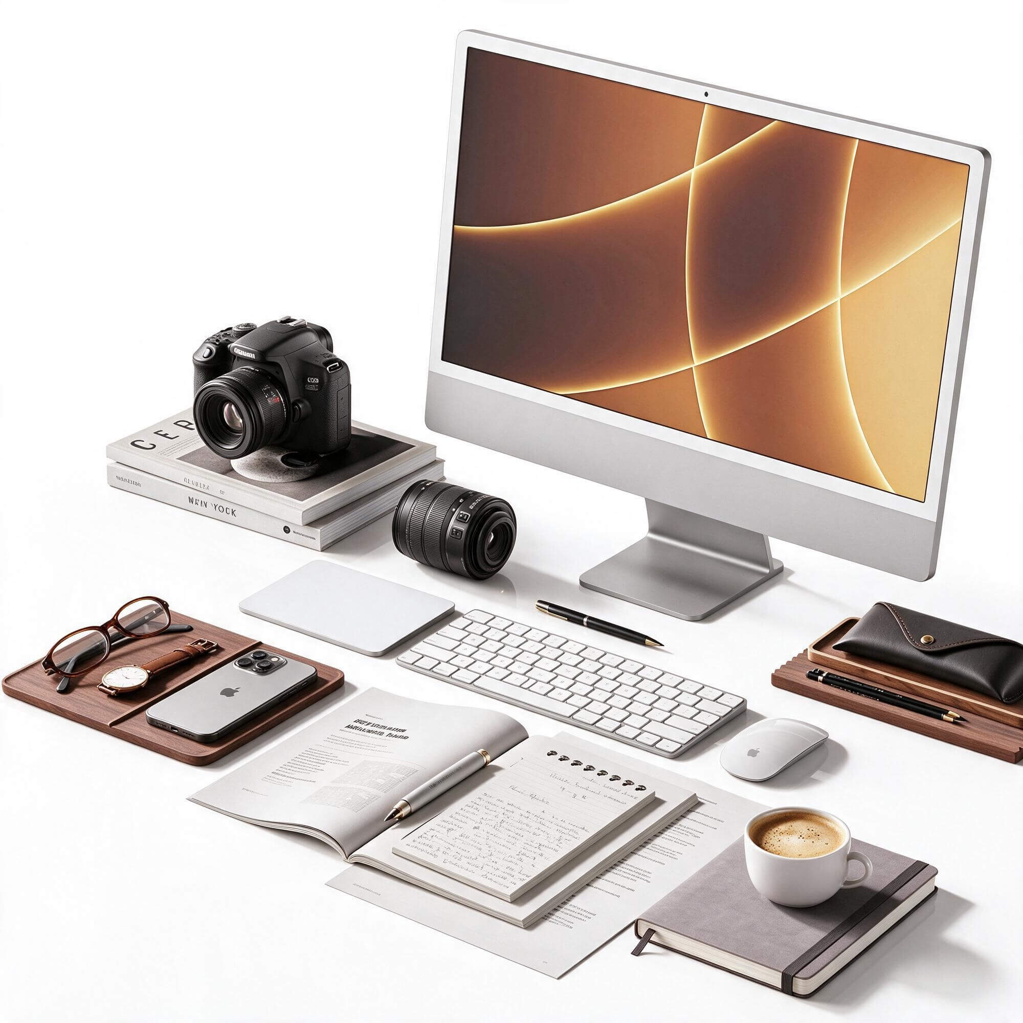 Modern Workspace Desk Set with Computer Camera and Stationer 3D Model
