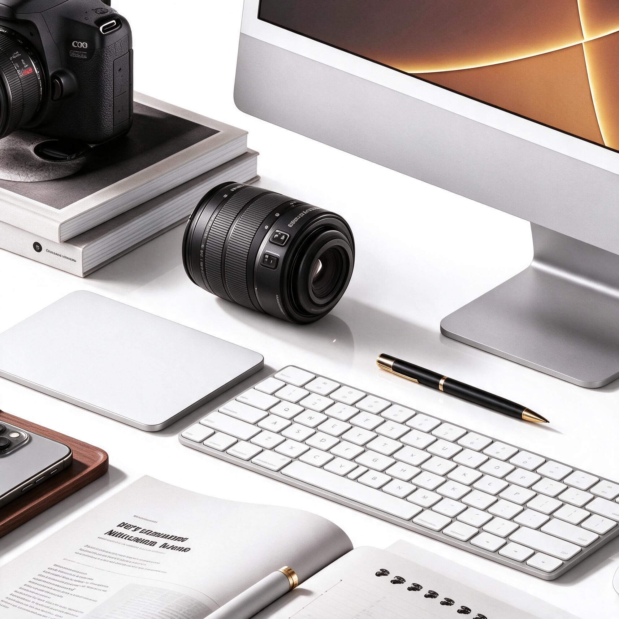 Modern Workspace Desk Set with Computer Camera and Stationer 3D Model