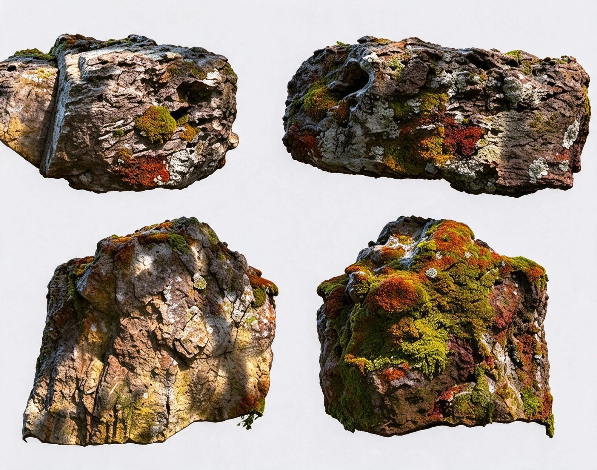 Moss Lichen-Covered Rough Boulder Pack 3D Model 3D Model