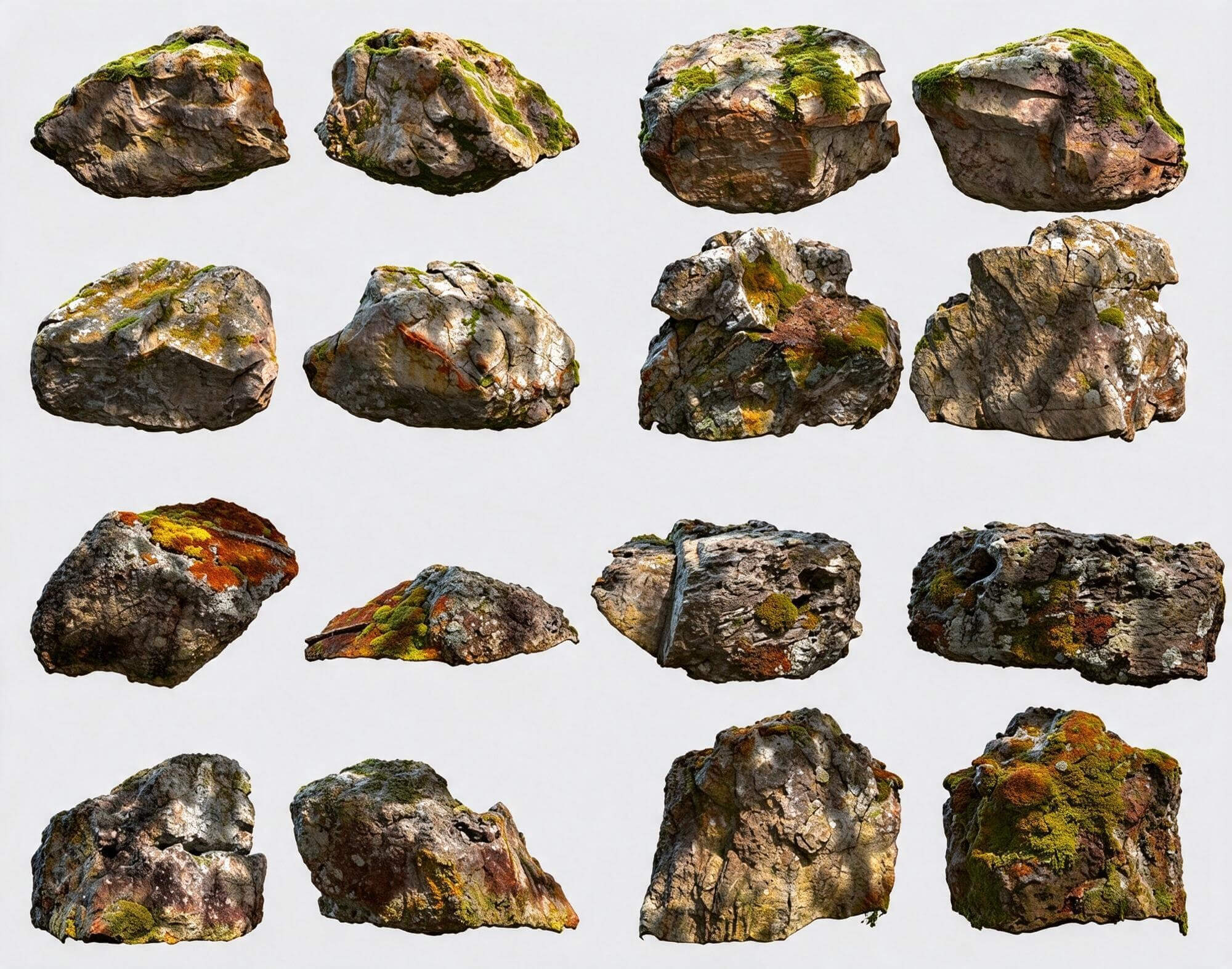 Moss Lichen-Covered Rough Boulder Pack 3D Model 3D Model