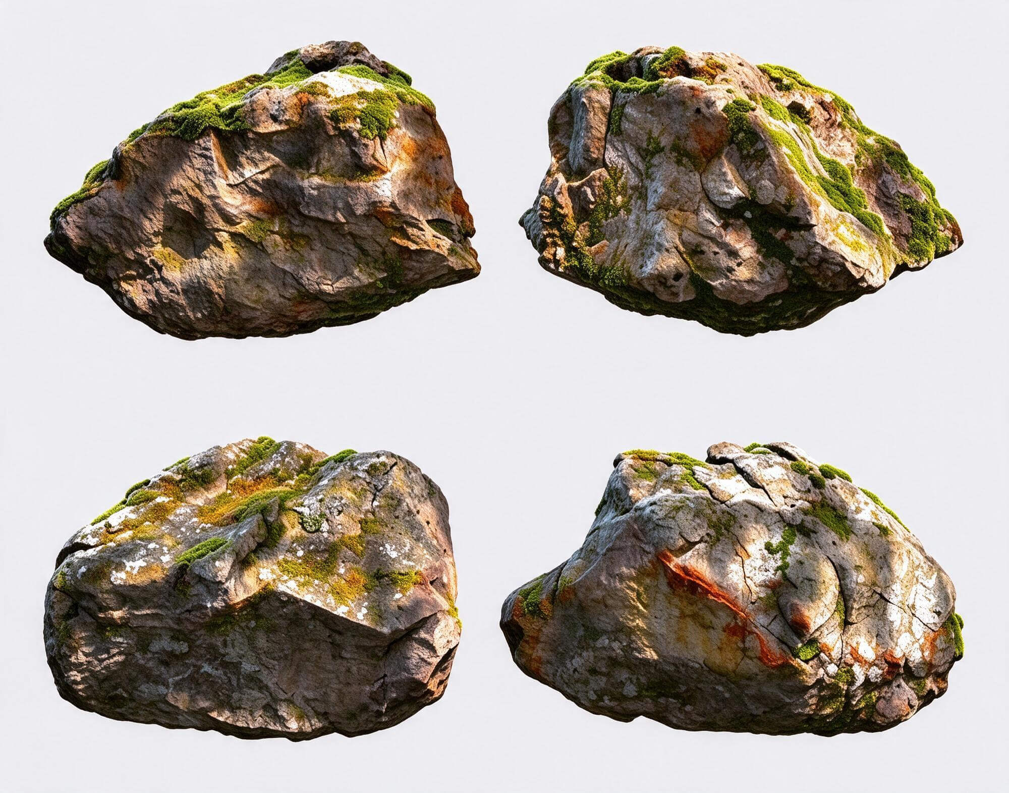 Moss Lichen-Covered Rough Boulder Pack 3D Model 3D Model