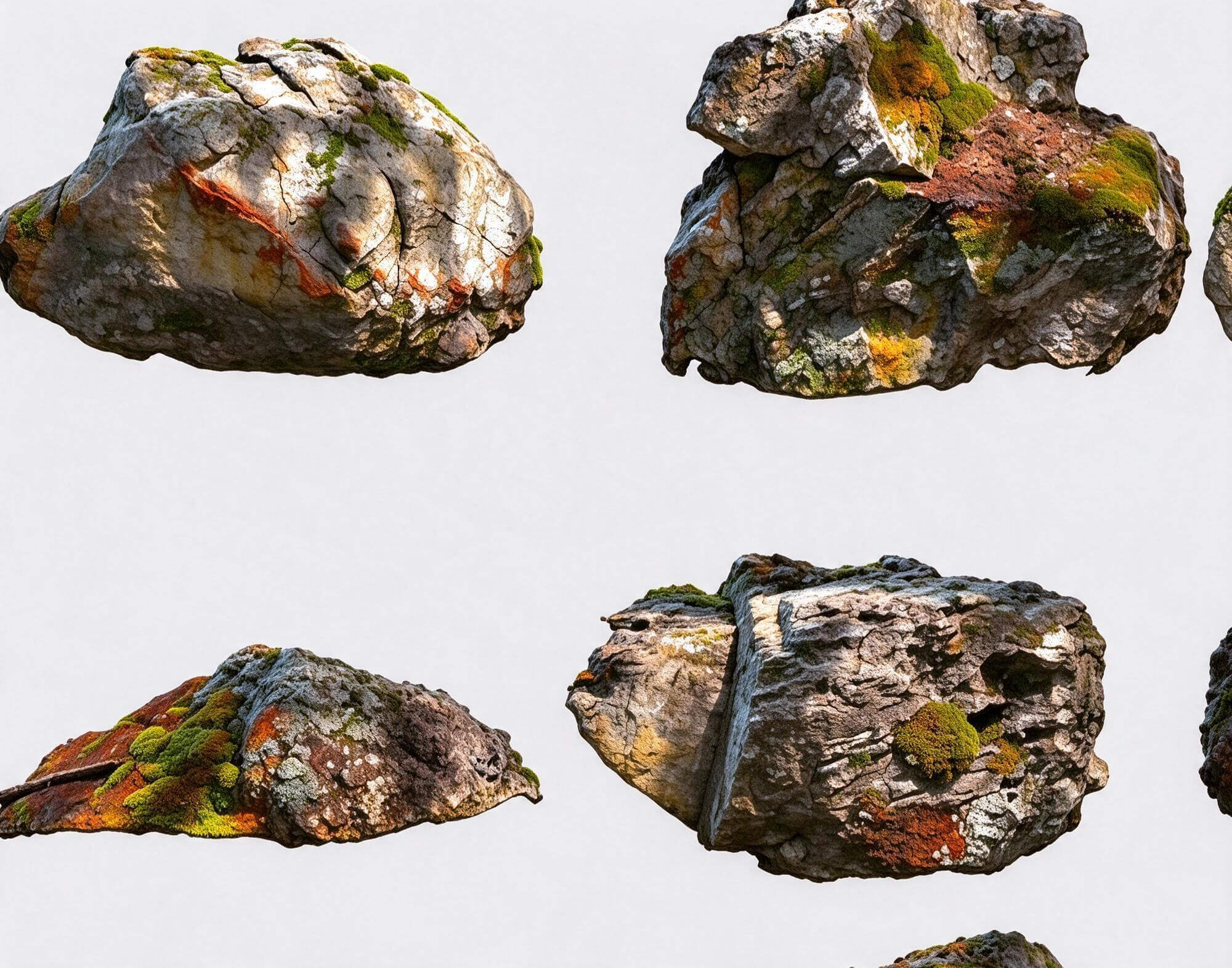 Moss Lichen-Covered Rough Boulder Pack 3D Model 3D Model