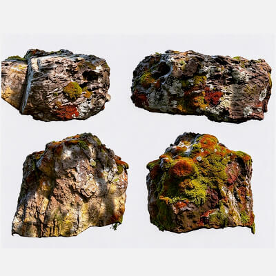 Moss Lichen-Covered Rough Boulder Pack 3D Model