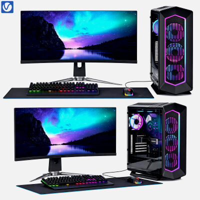 MSI Gaming PC Set Curved Monitor RGB Case 3D Model