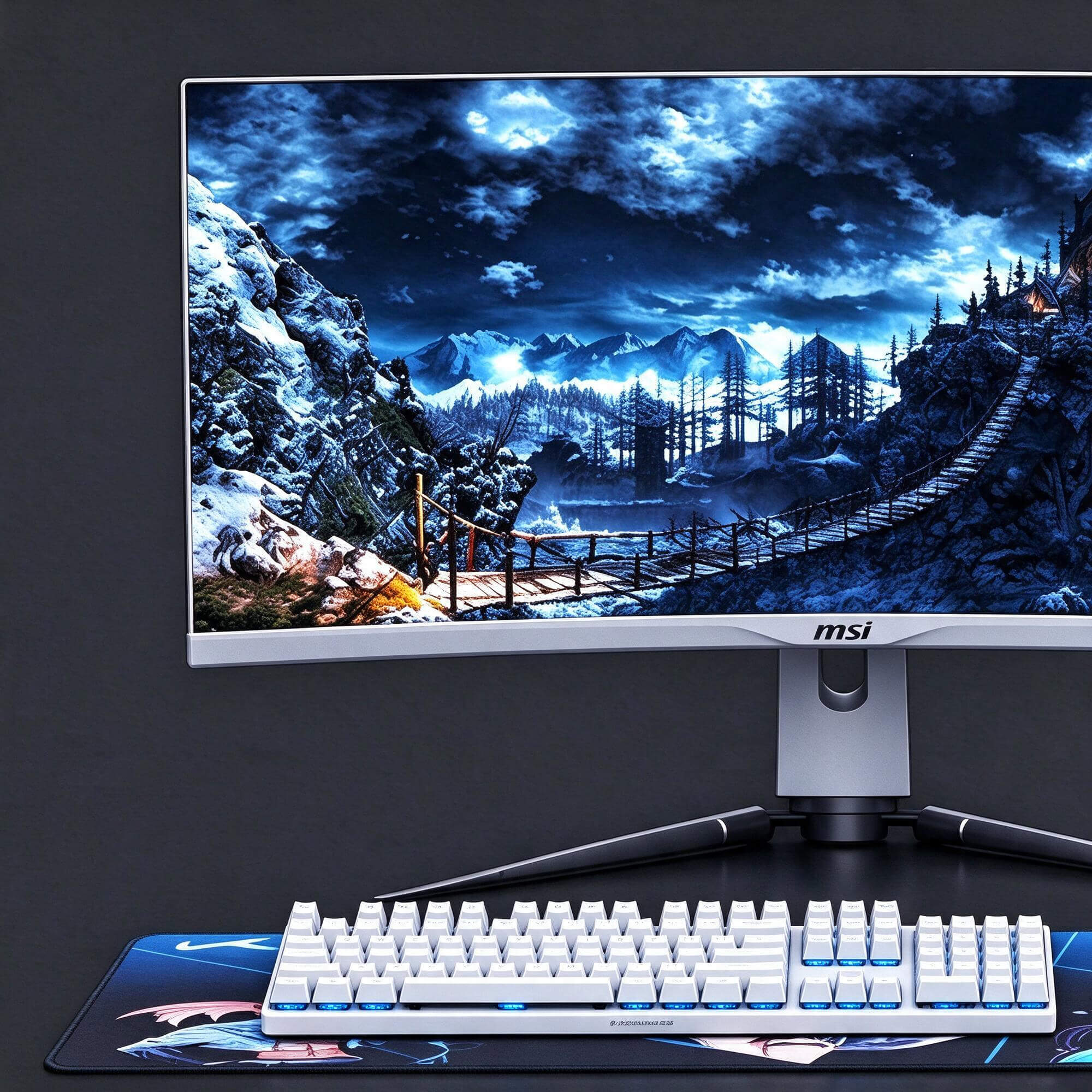 MSI White Gaming PC Set Curved Monitor Blue RGB 3D Model 3D Model