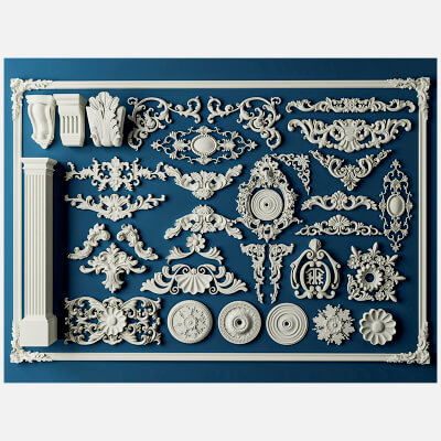 Ornate Plaster Decorative Ornament 3D Model Collection