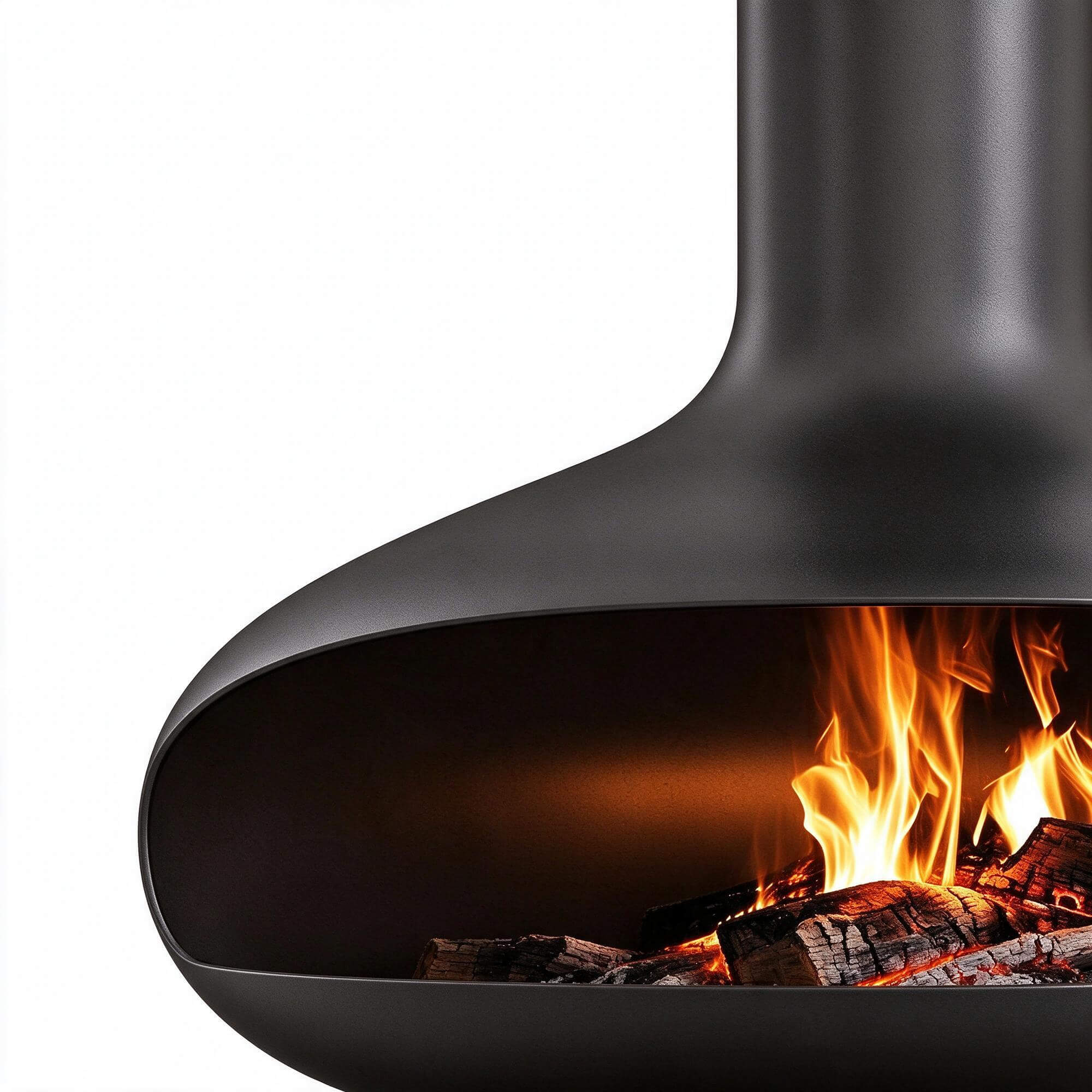 Oval Suspended Wood Burning Fireplace with Log Pile and Fire 3D Model