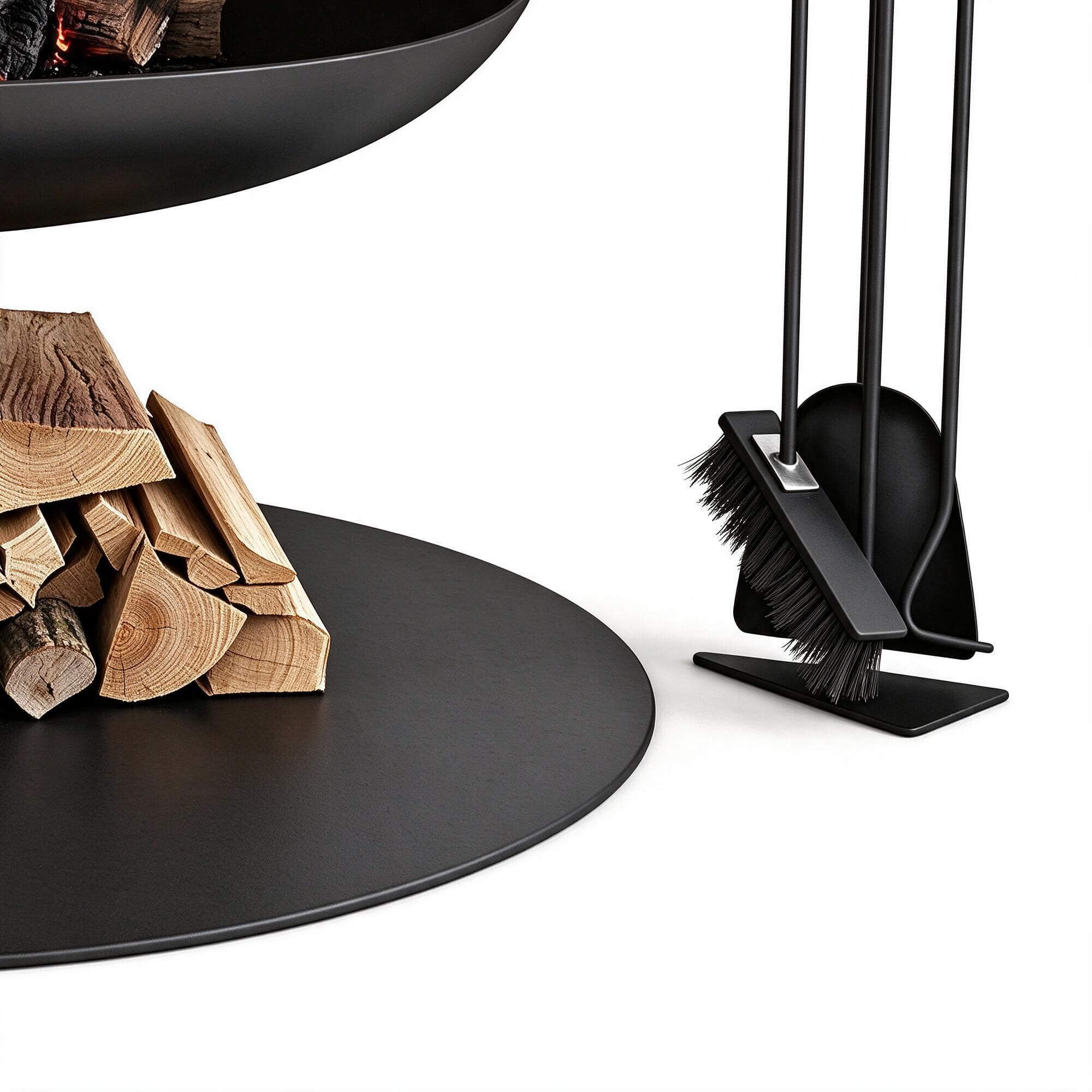Oval Suspended Wood Burning Fireplace with Log Pile and Fire 3D Model