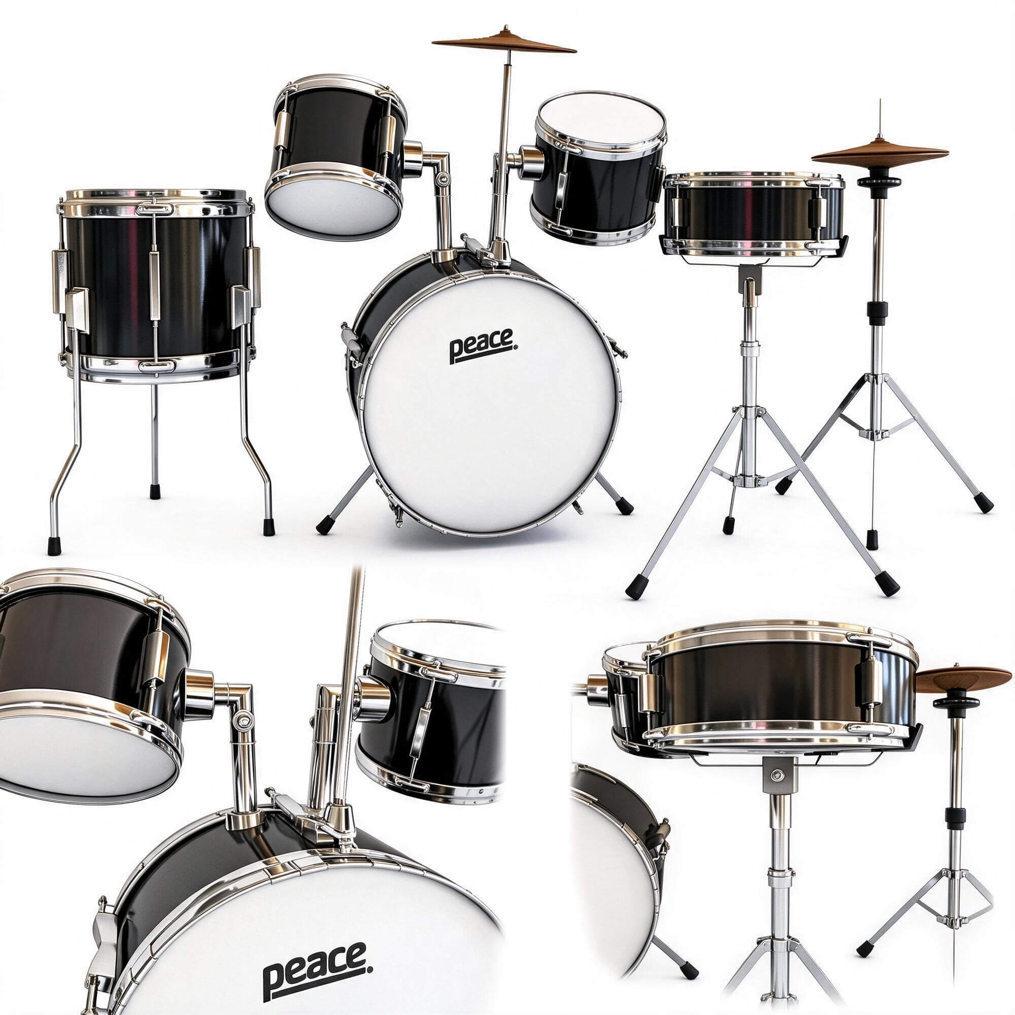 Peace Black Junior Acoustic Drum Kit Multi View 3D Model 3D Model