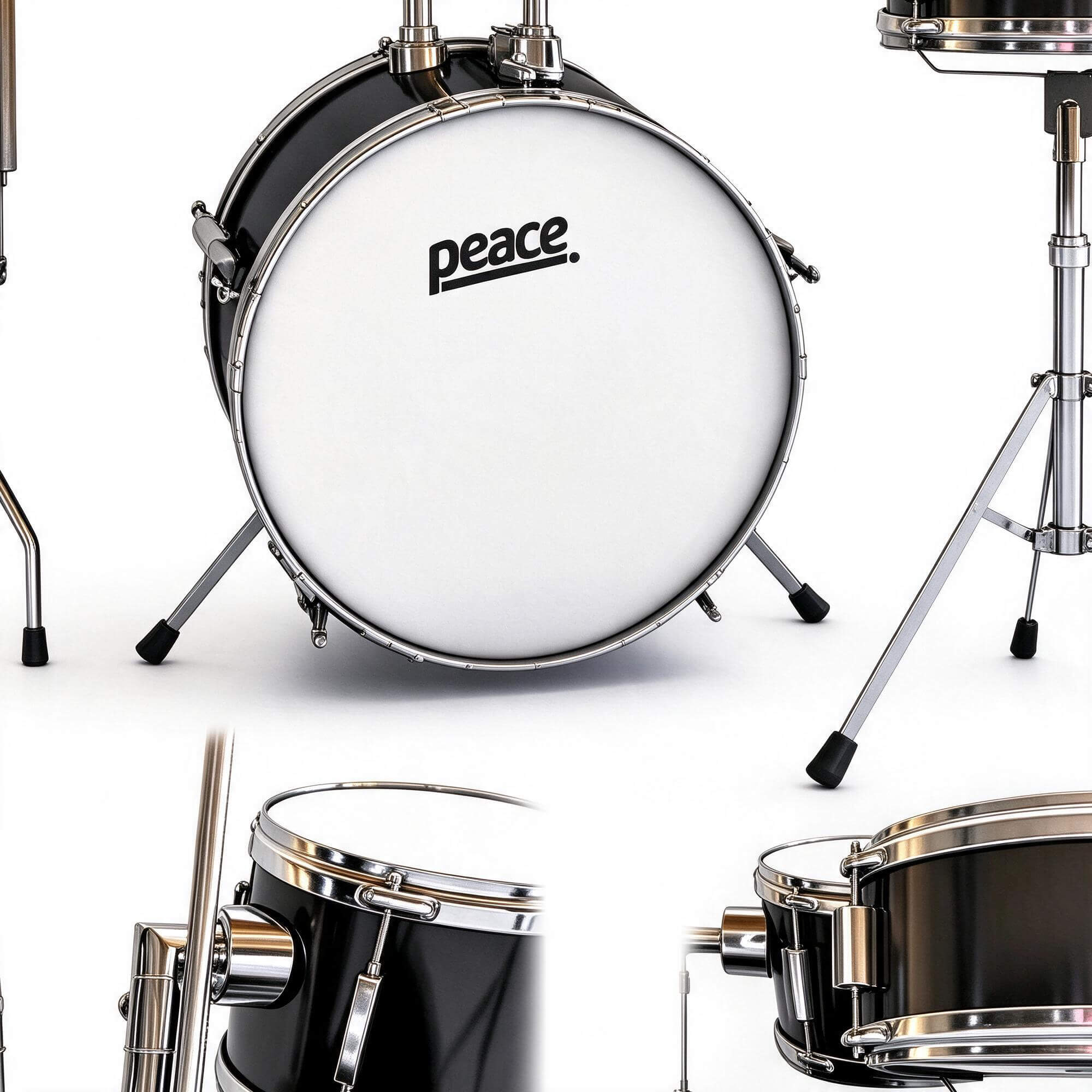 Peace Black Junior Acoustic Drum Kit Multi View 3D Model 3D Model