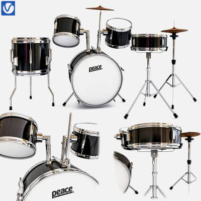 Peace Black Junior Acoustic Drum Kit Multi View 3D Model