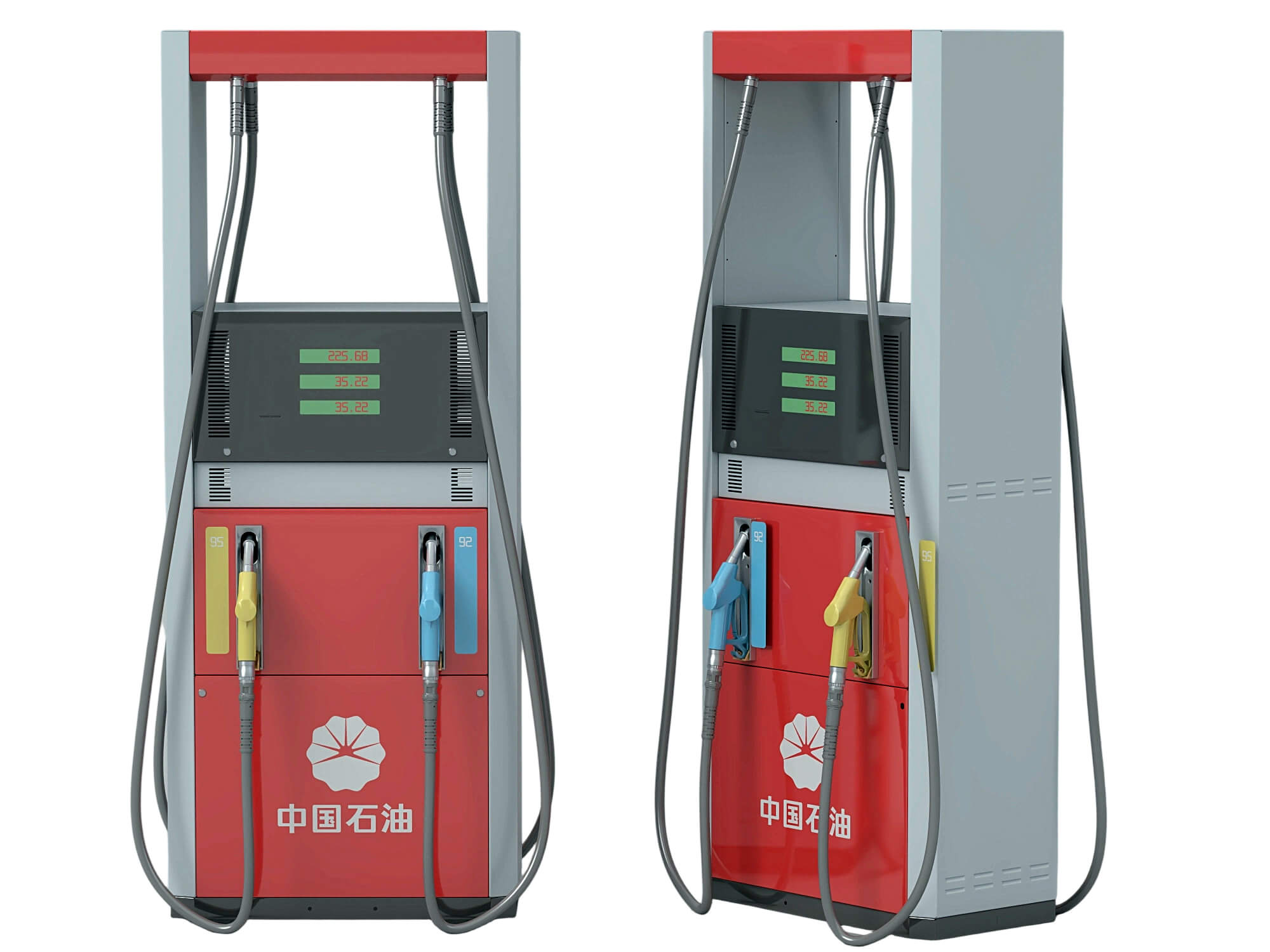 Red and Gray Dual Nozzle Gasoline Fuel Dispenser Two Views 3D Model