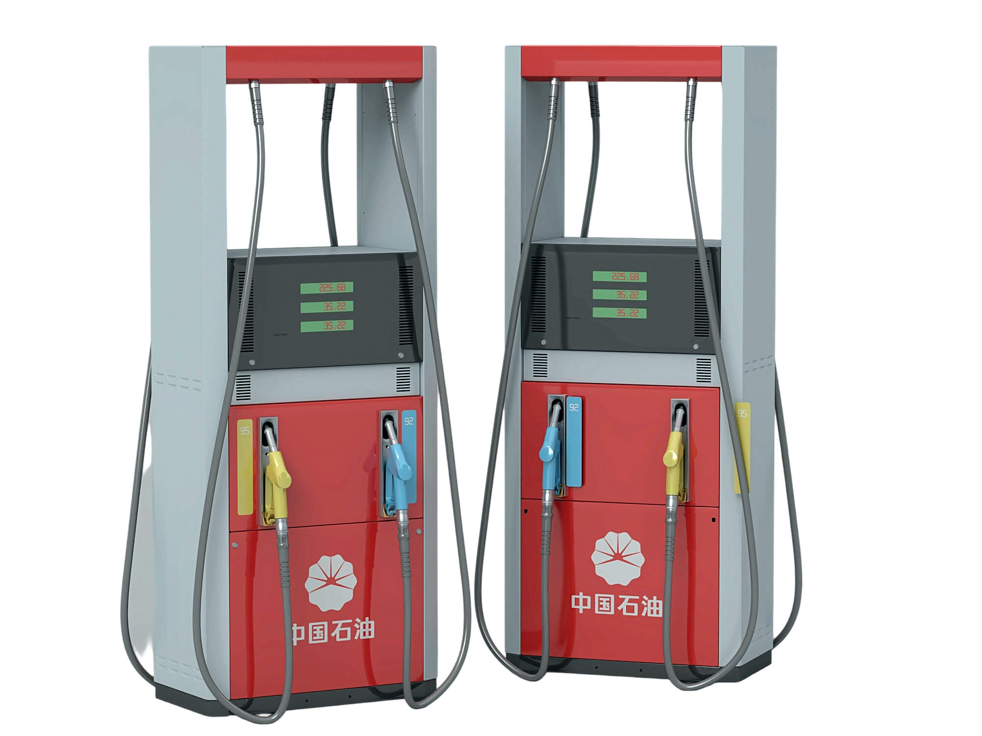 Red and Gray Dual Nozzle Gasoline Fuel Dispenser Two Views 3D Model