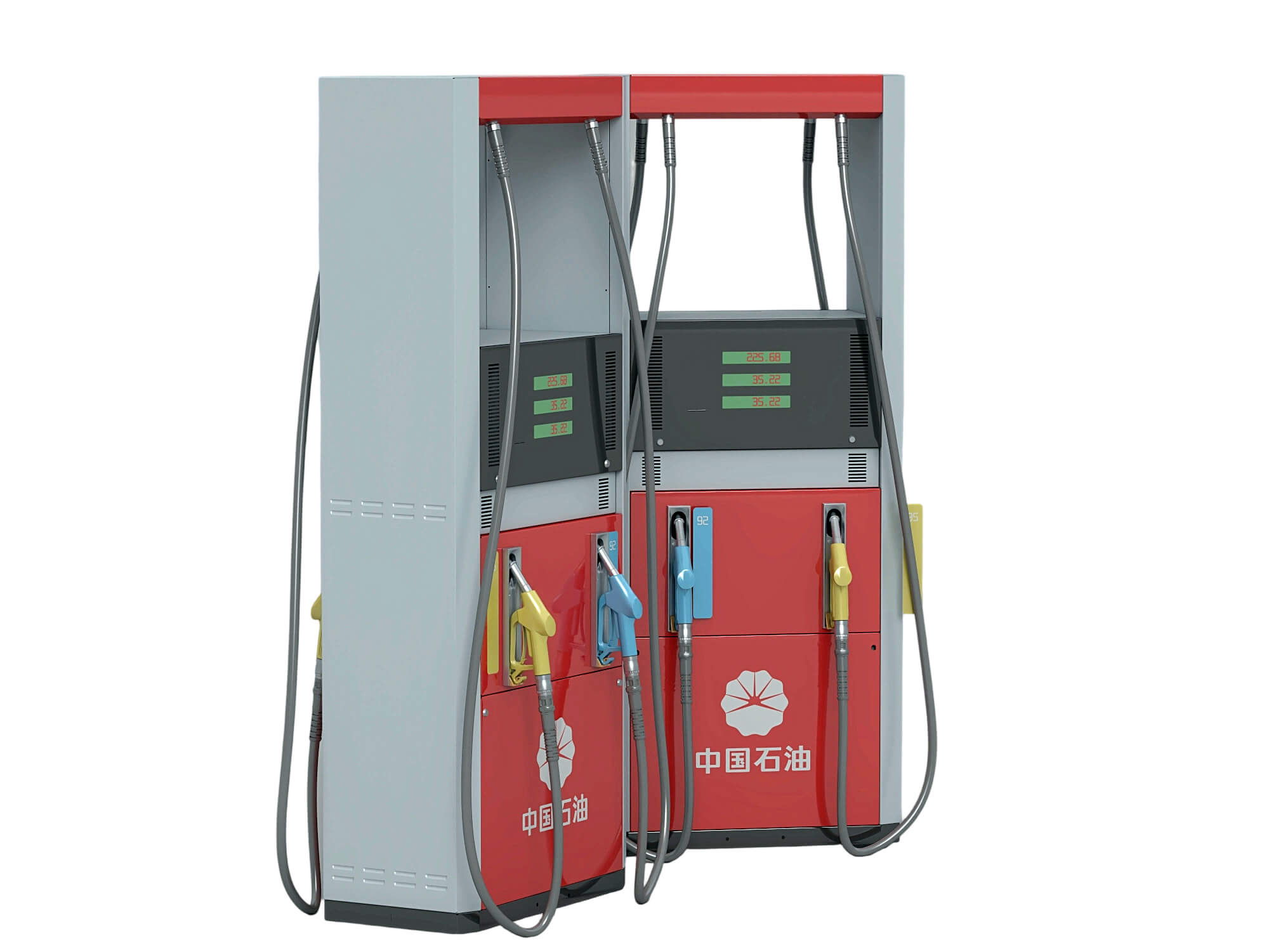Red and Gray Dual Nozzle Gasoline Fuel Dispenser Two Views 3D Model