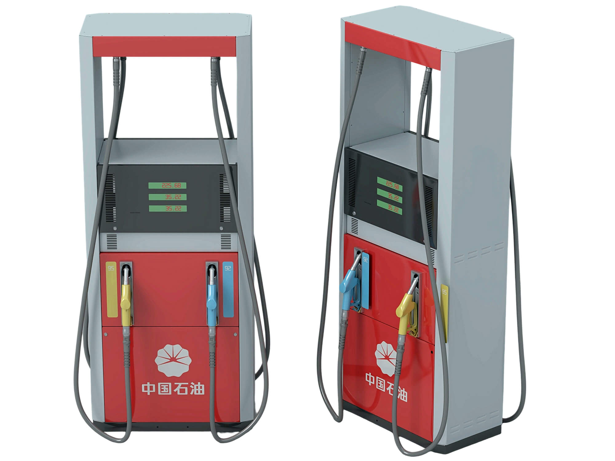 Red and Gray Dual Nozzle Gasoline Fuel Dispenser Two Views 3D Model