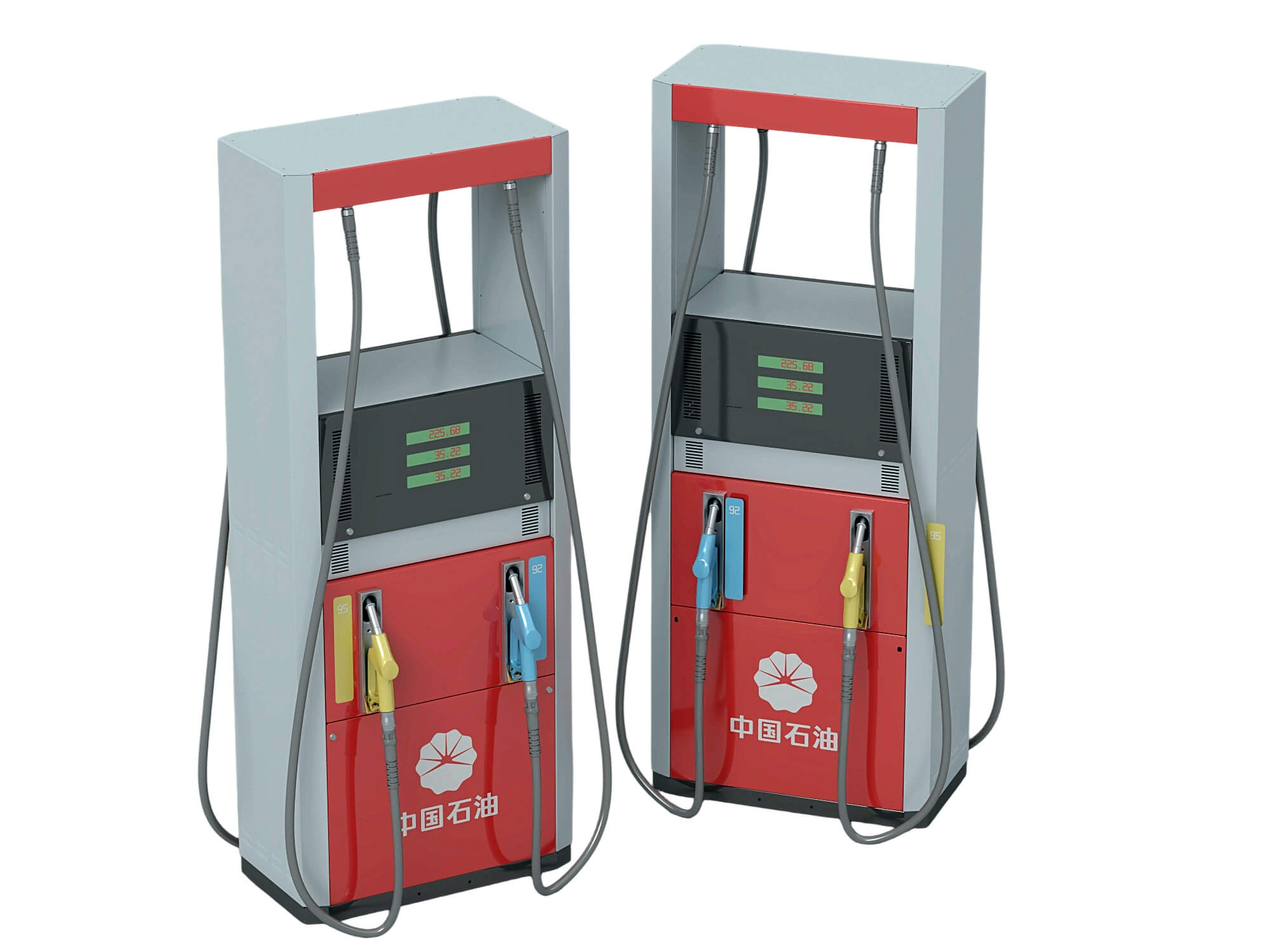 Red and Gray Dual Nozzle Gasoline Fuel Dispenser Two Views 3D Model