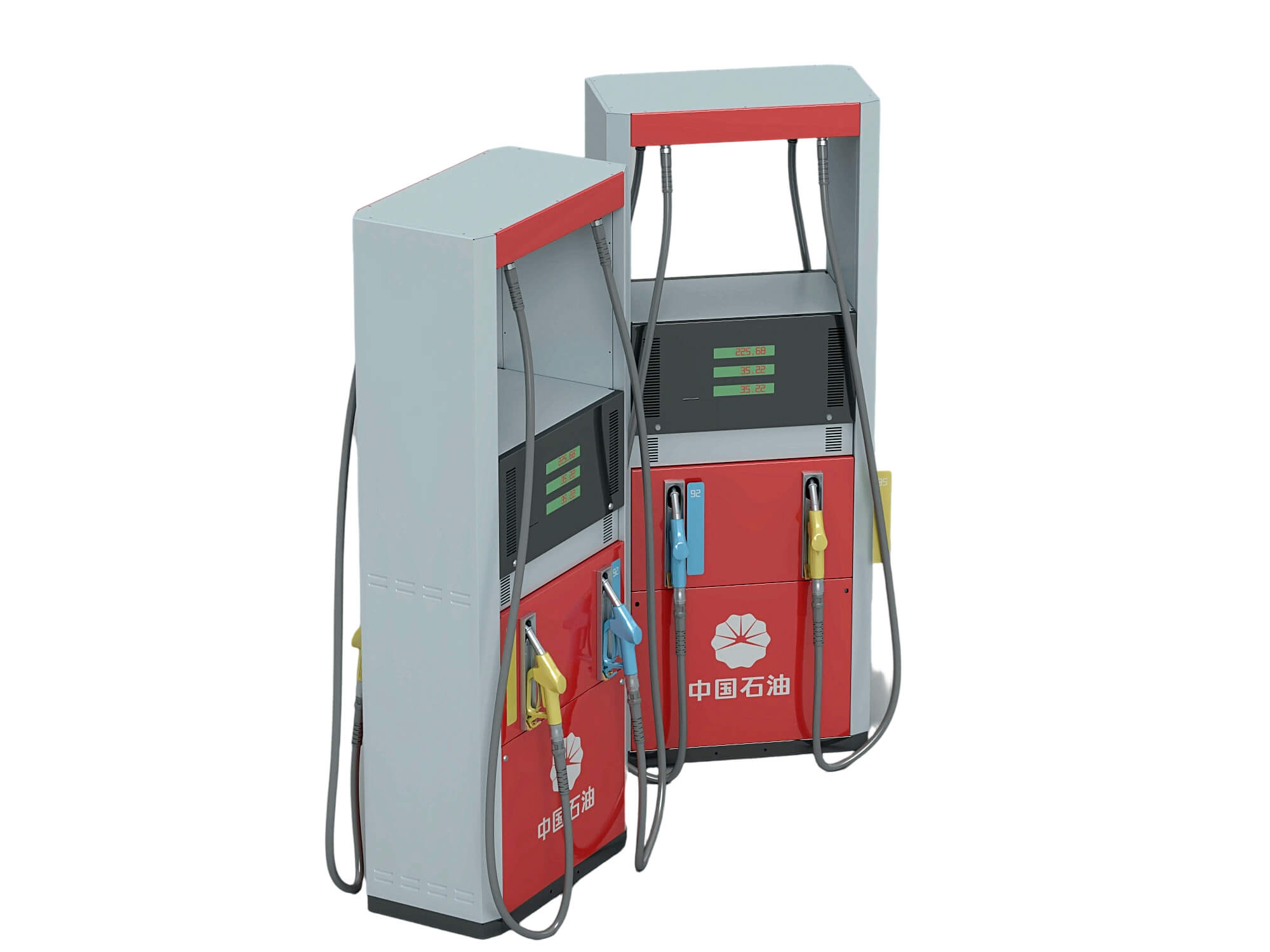 Red and Gray Dual Nozzle Gasoline Fuel Dispenser Two Views 3D Model