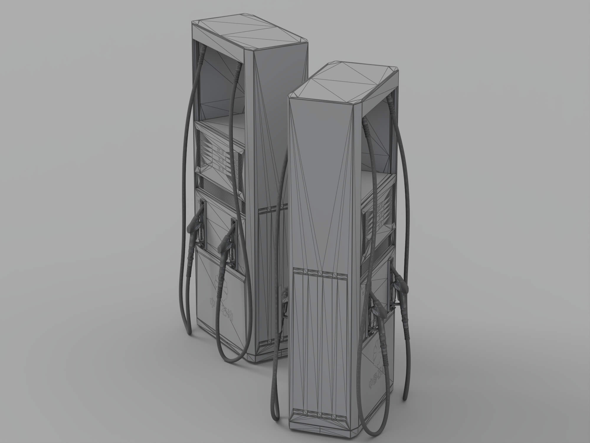 Red and Gray Dual Nozzle Gasoline Fuel Dispenser Two Views 3D Model