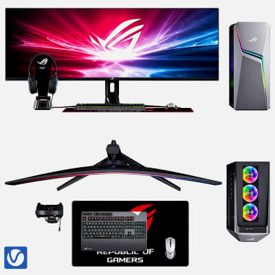 ROG Gaming PC Set Ultrawide Curved Monitor 3D Model