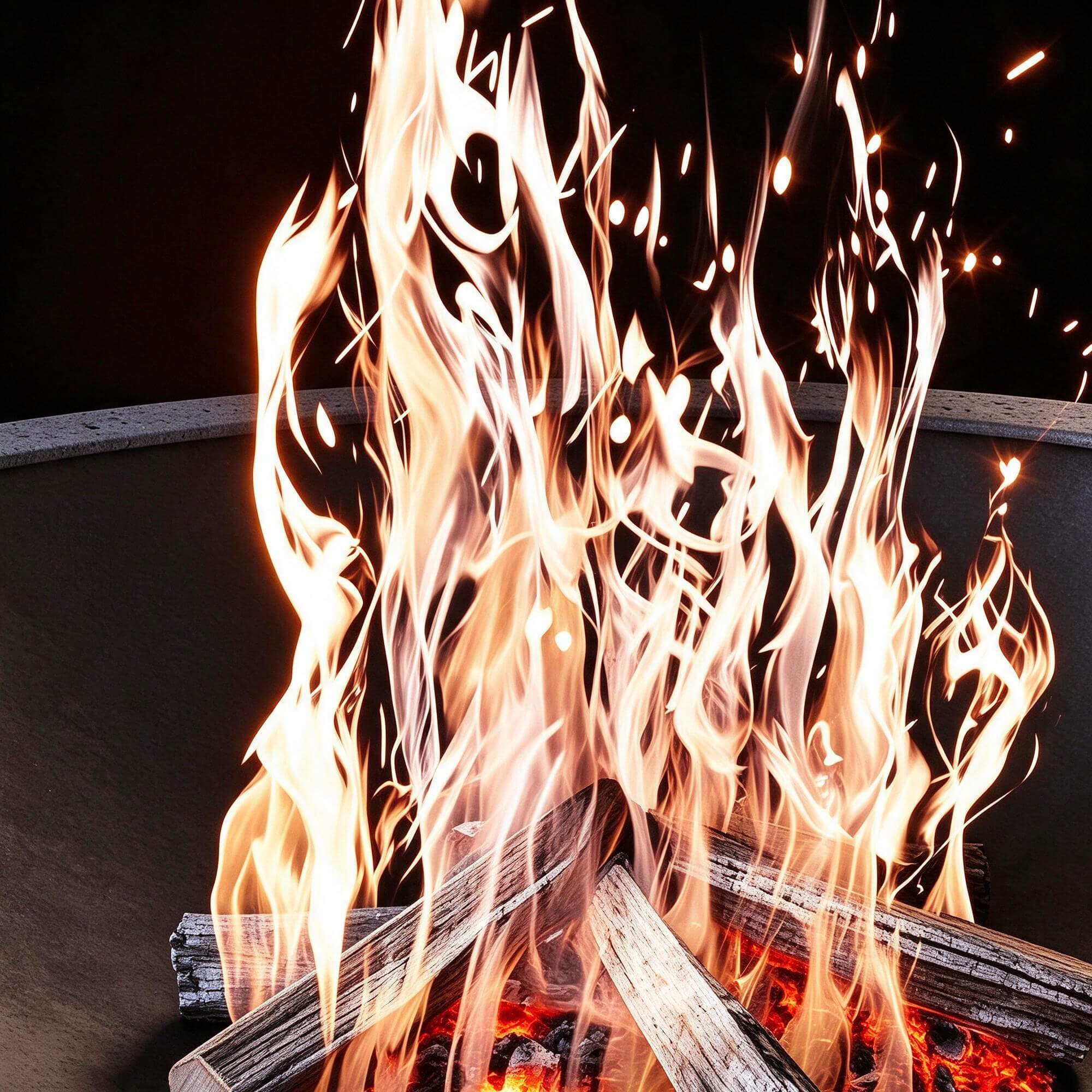 Round Concrete Wood Burning Fire Pit with Flame and Embers 3 3D Model