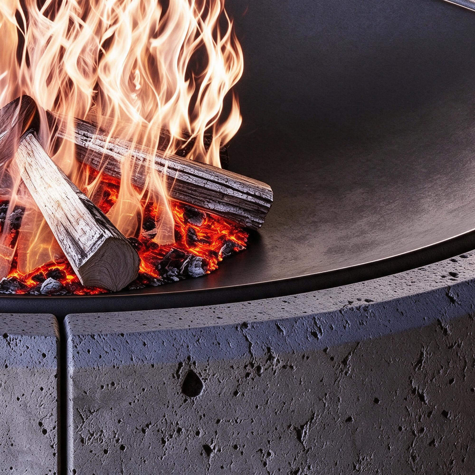 Round Concrete Wood Burning Fire Pit with Flame and Embers 3 3D Model
