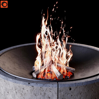 Round Concrete Wood Burning Fire Pit with Flame and Embers 3