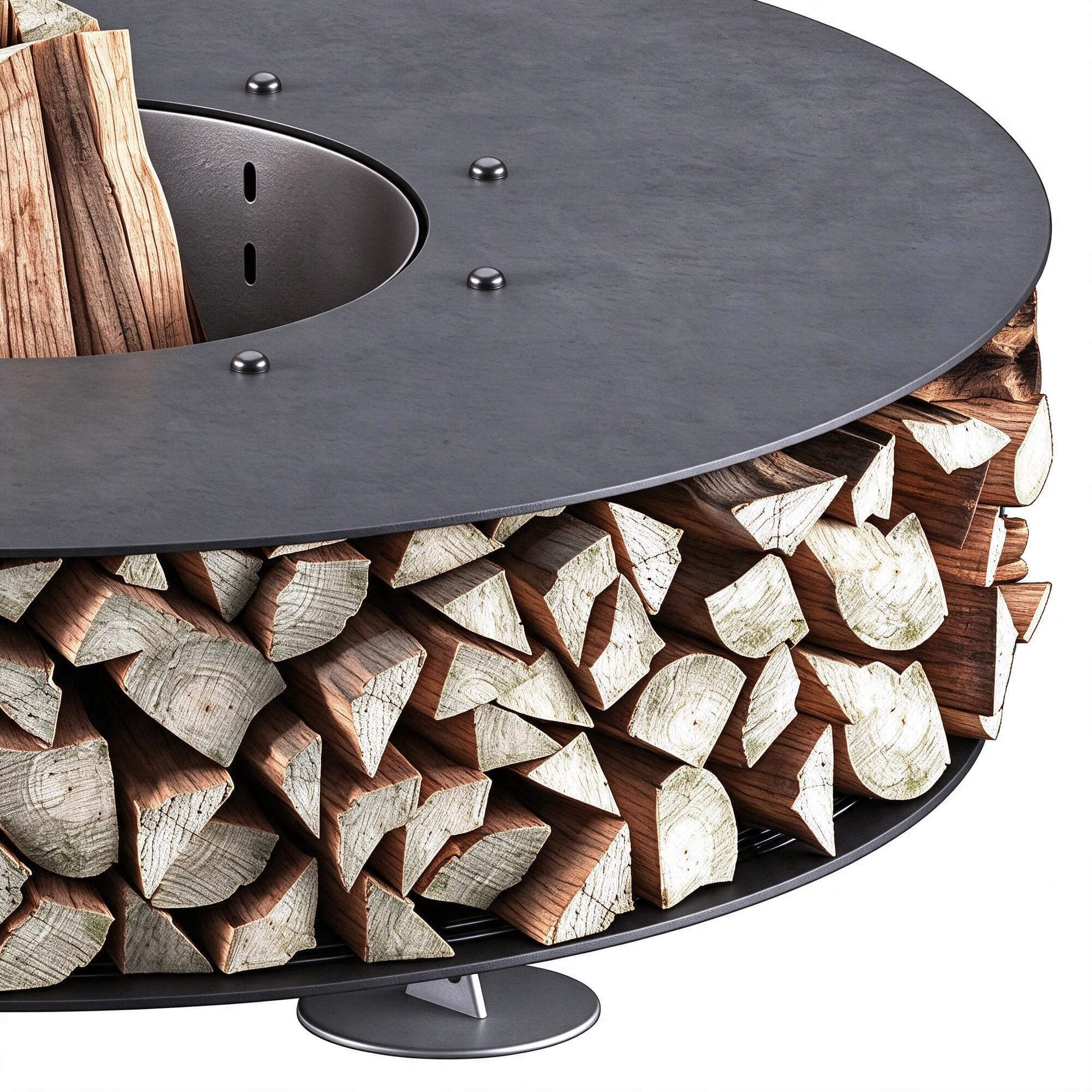 Round Outdoor Wood Burning Fire Pit with Curved Wooden Bench 3D Model