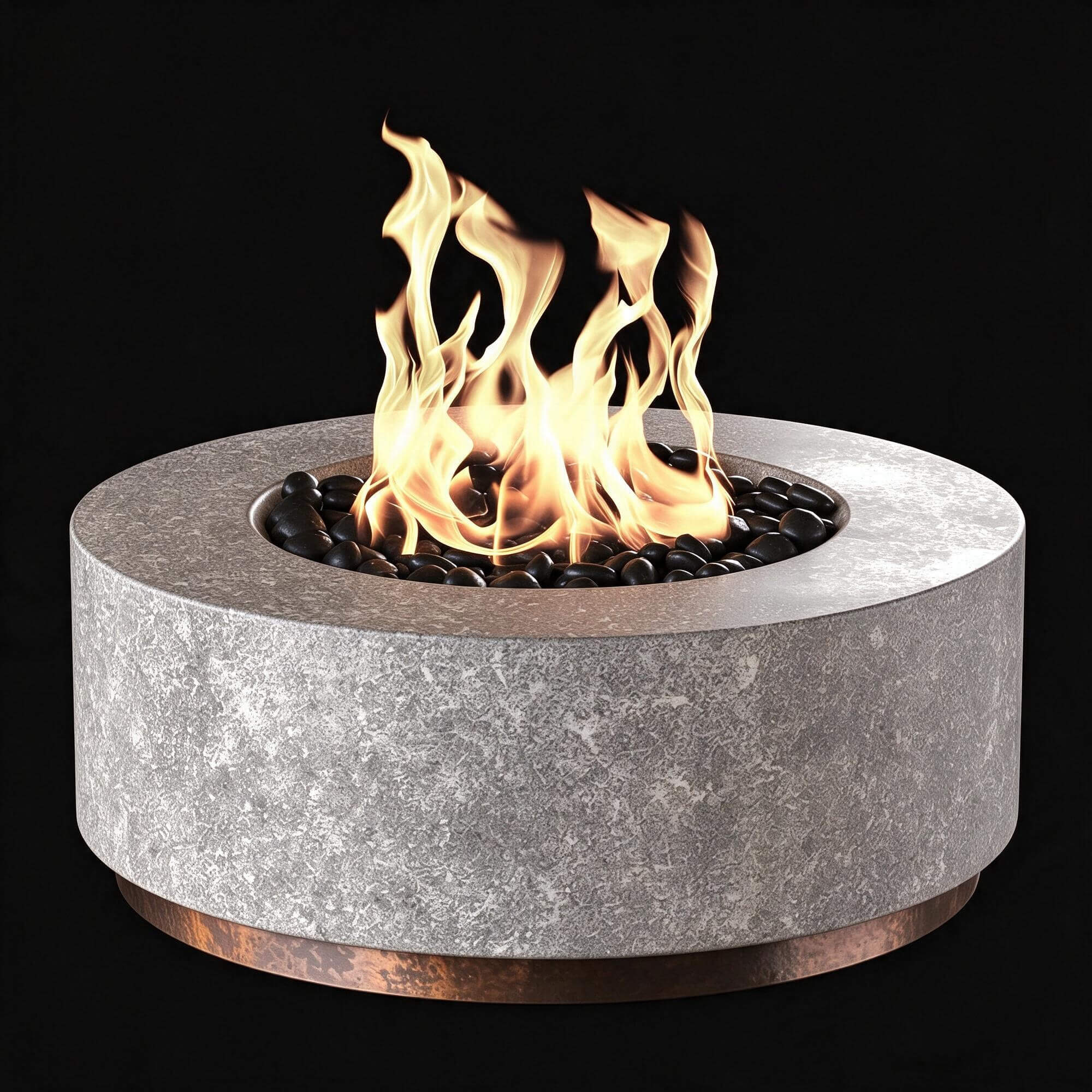 Round Stone Gas Fire Pit with Black Fire Stones 3D Model 3D Model