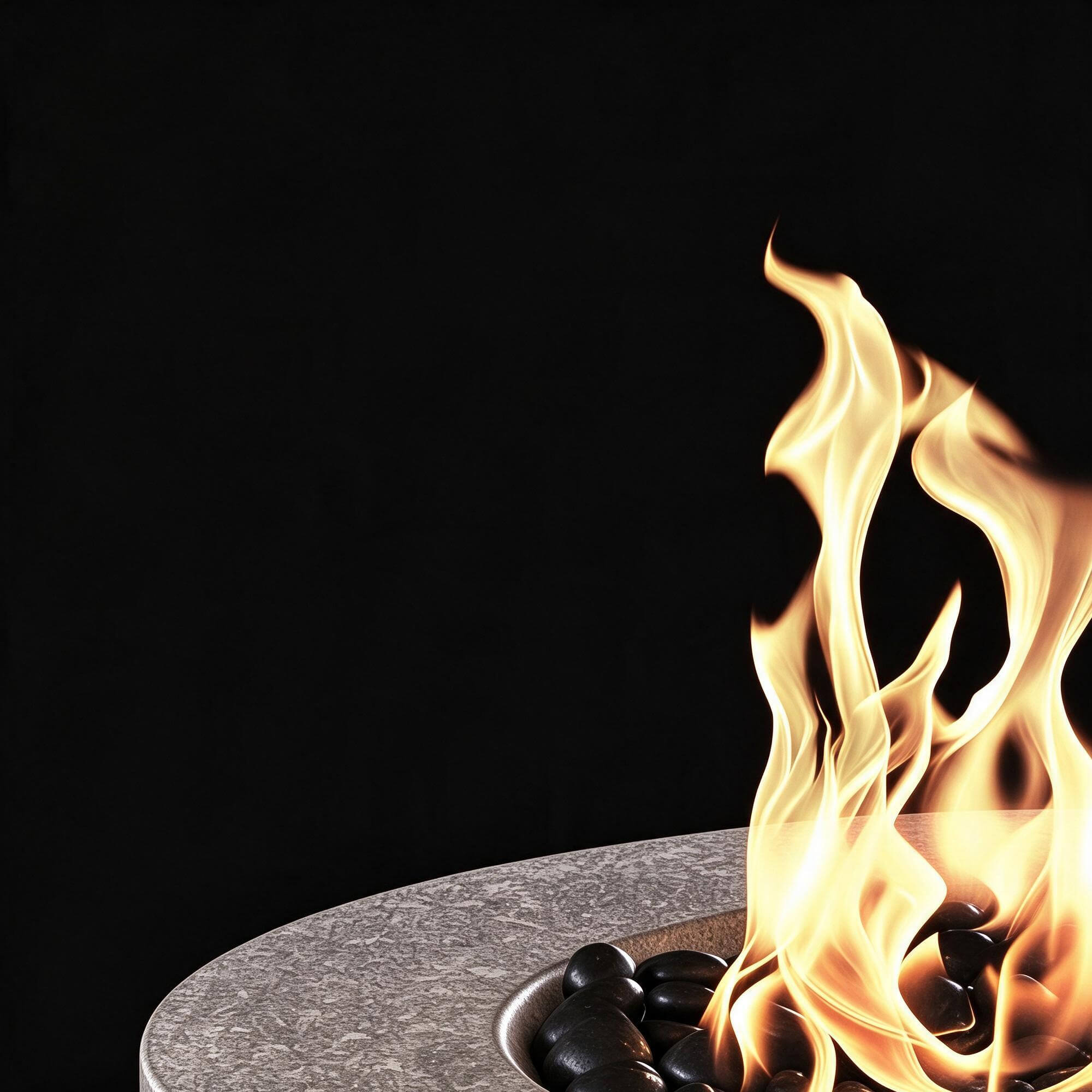 Round Stone Gas Fire Pit with Black Fire Stones 3D Model 3D Model