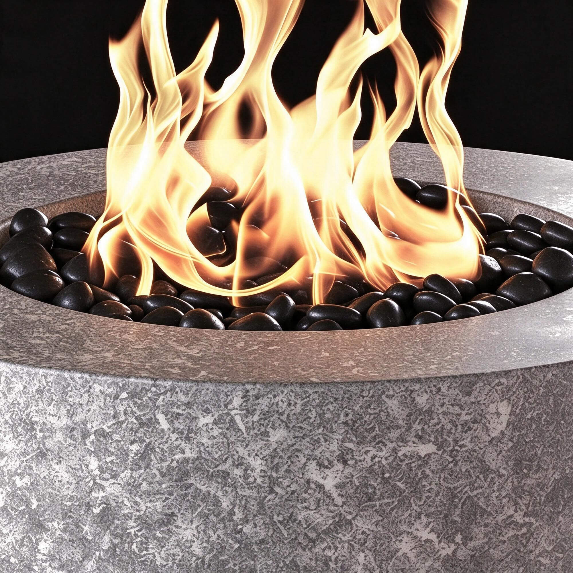 Round Stone Gas Fire Pit with Black Fire Stones 3D Model 3D Model