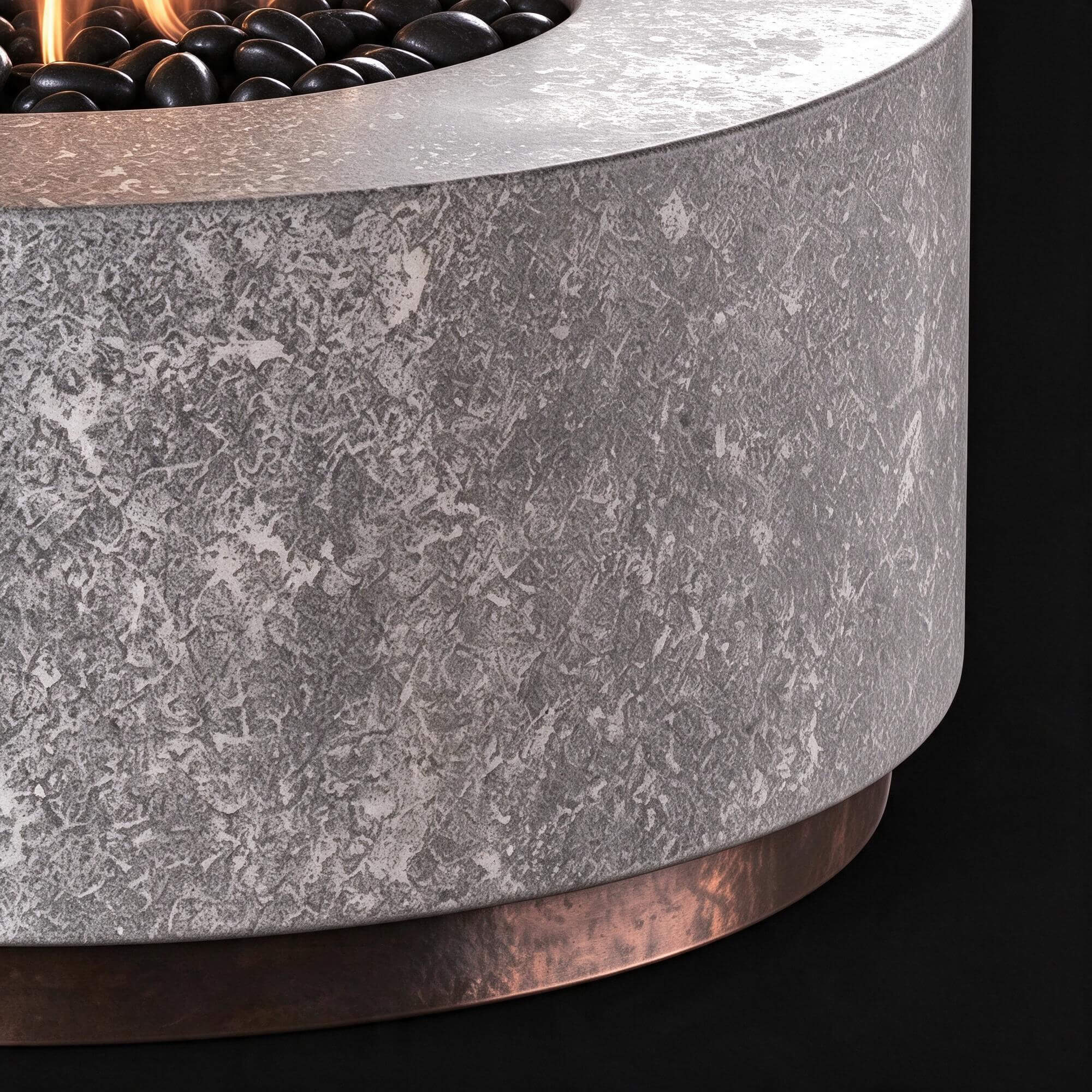 Round Stone Gas Fire Pit with Black Fire Stones 3D Model 3D Model