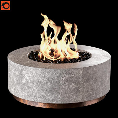 Round Stone Gas Fire Pit with Black Fire Stones 3D Model