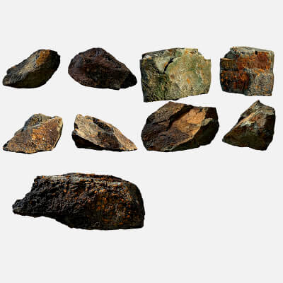 Rusty Weathered Iron Ore Rock Pack 3d Model