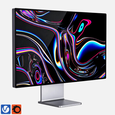 Slim Bezel Studio Display with Silver Metal Stand 3D Model 3D Model