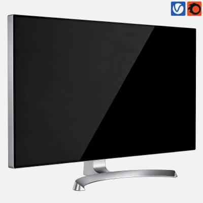 Slim Silver Curved Base Computer Monitor 3D Model 3D Model