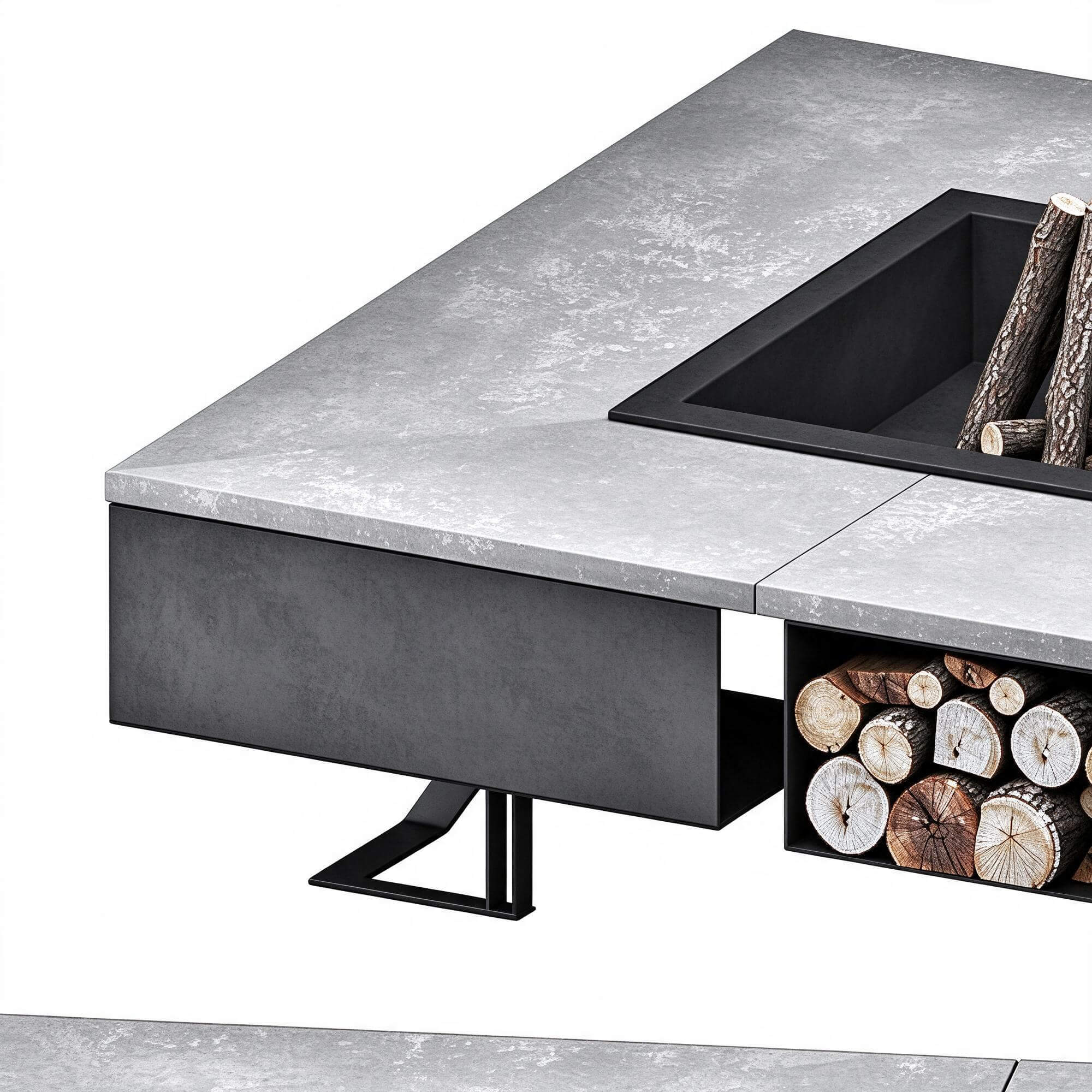 Square Outdoor Fire Pit Table with Firewood Storage 3D Model 3D Model