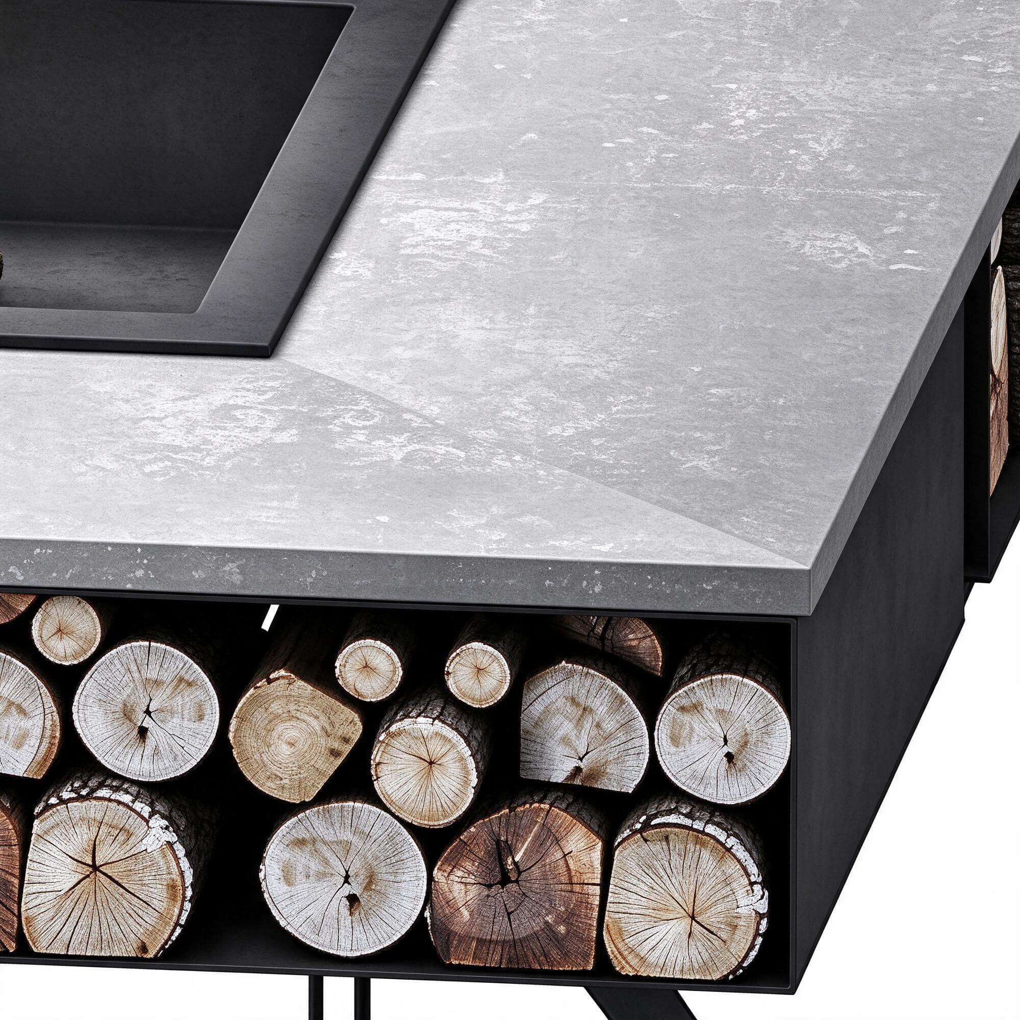 Square Outdoor Fire Pit Table with Firewood Storage 3D Model 3D Model
