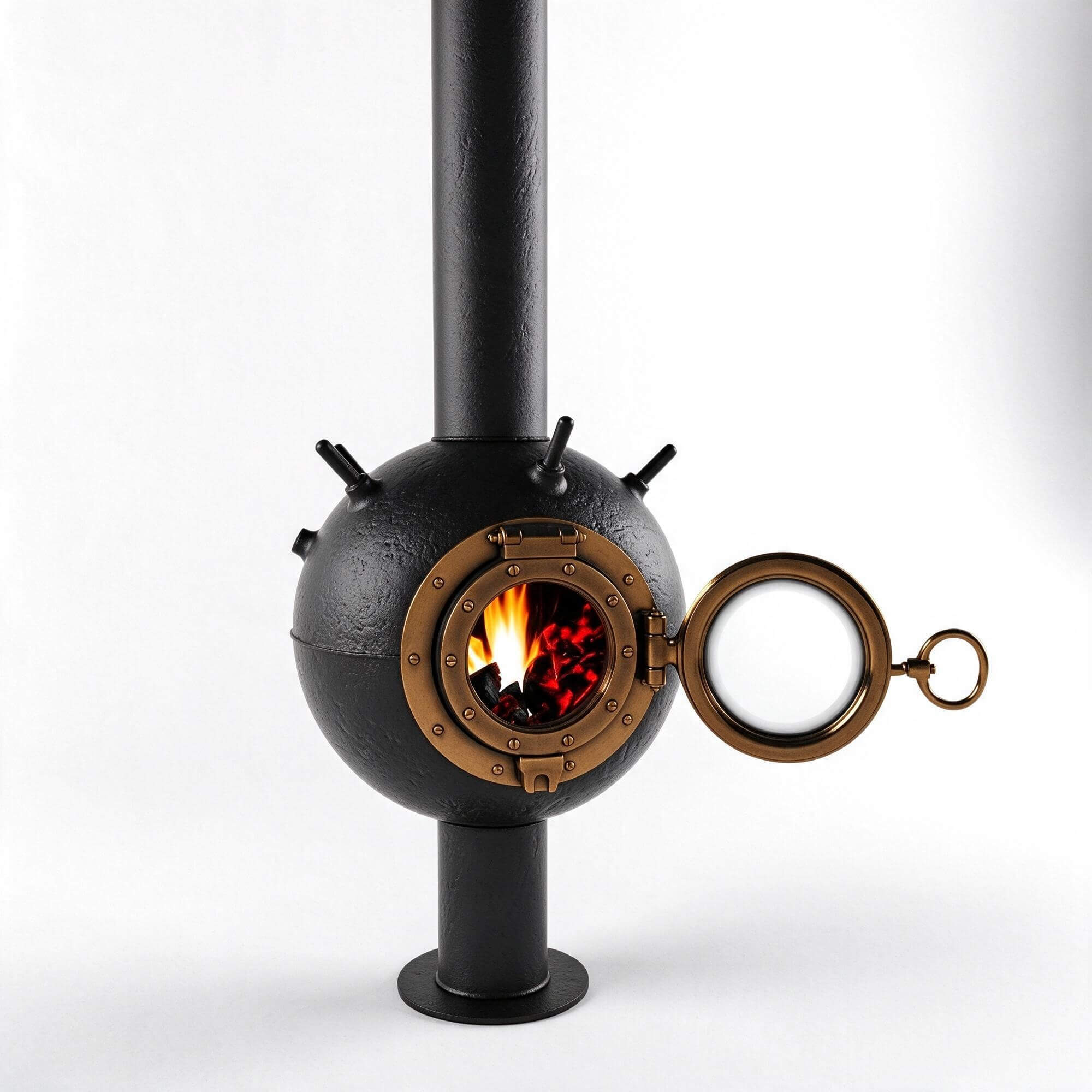 Steampunk Spherical Wood Burning Stove with Porthole Door 3D 3D Model