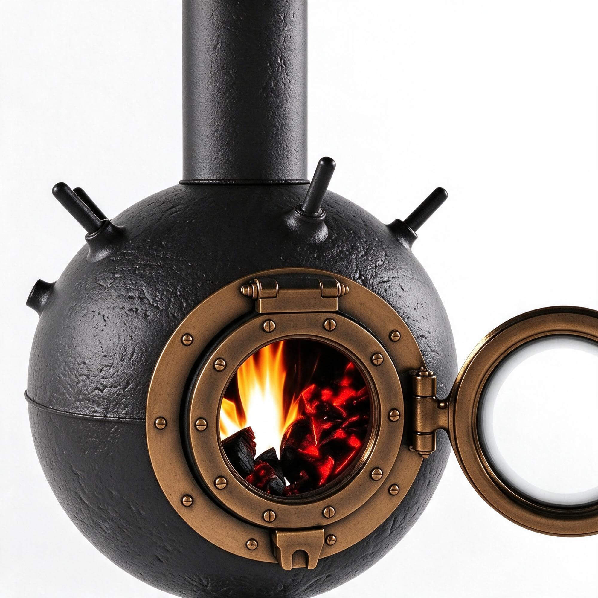 Steampunk Spherical Wood Burning Stove with Porthole Door 3D 3D Model
