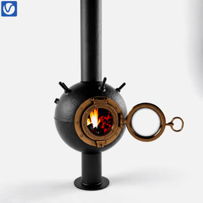 Steampunk Spherical Wood Burning Stove with Porthole Door 3D