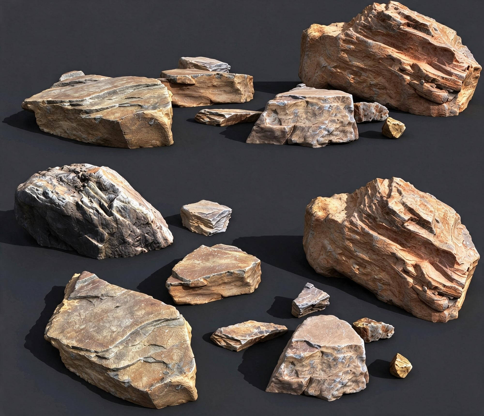 Stratified Sedimentary Slab Rock Pack 3D Model 3D Model