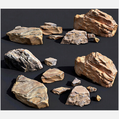 Stratified Sedimentary Slab Rock Pack 3D Model