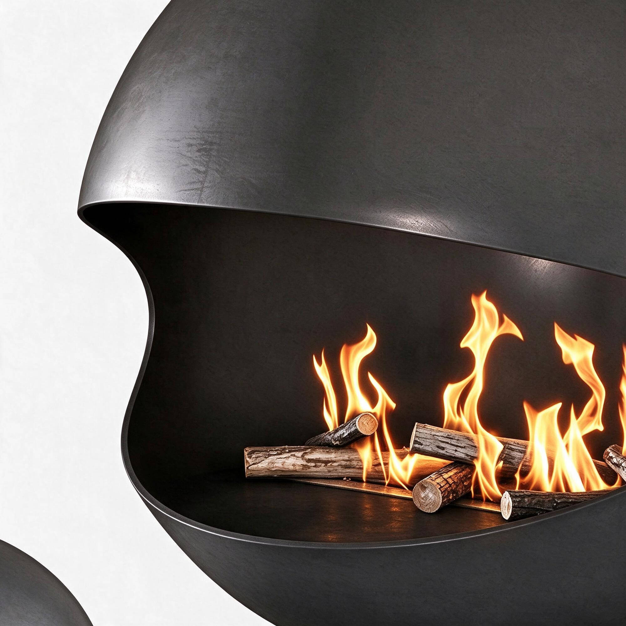 Suspended Spherical Black Metal Wood Burning Fireplace 3D MO 3D Model