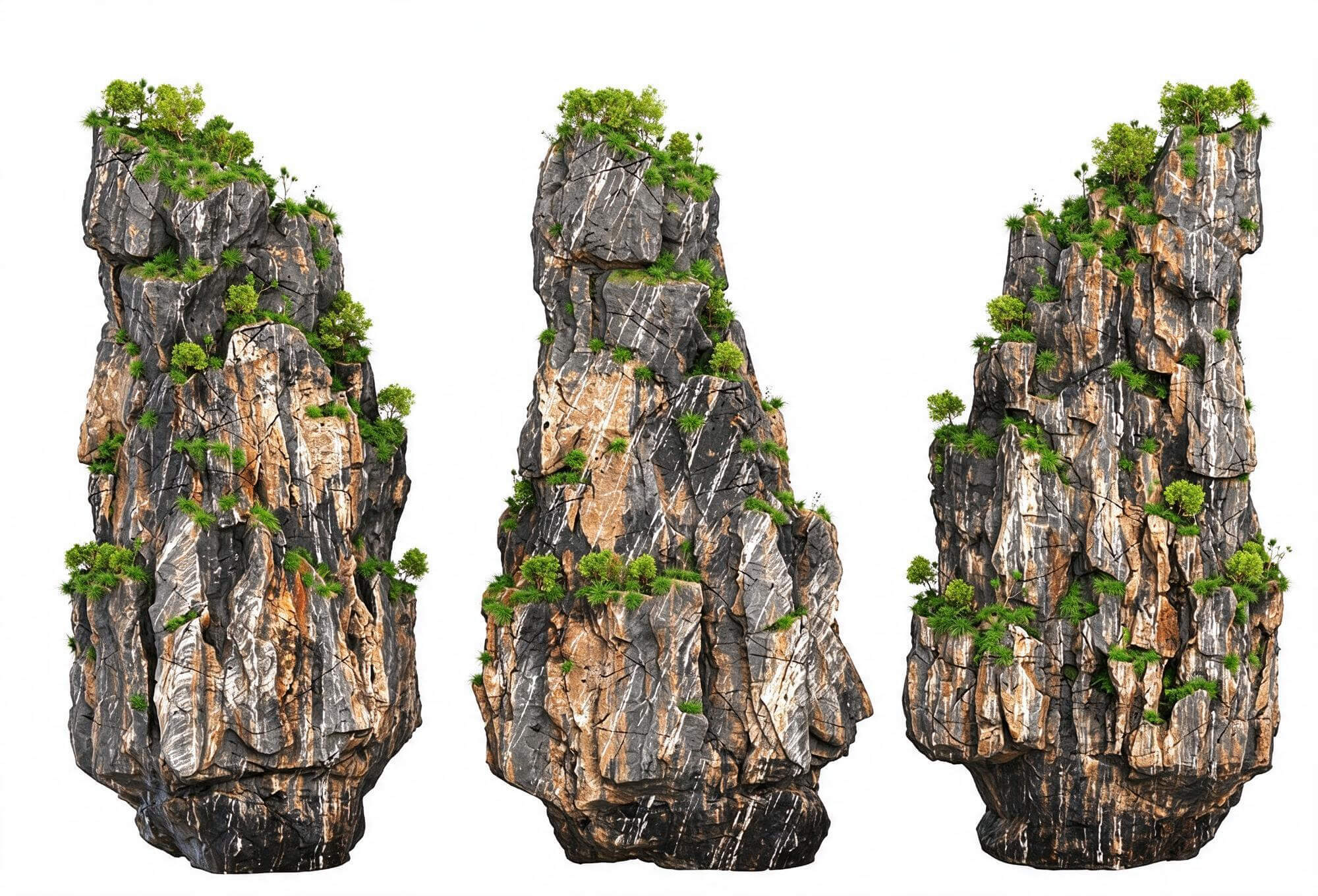 Tall Jagged Karst Cliff Spires with Vegetation 3D Model 3D Model